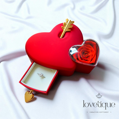 Heart Jewelry Box with Eternal Rose & Promise Ring