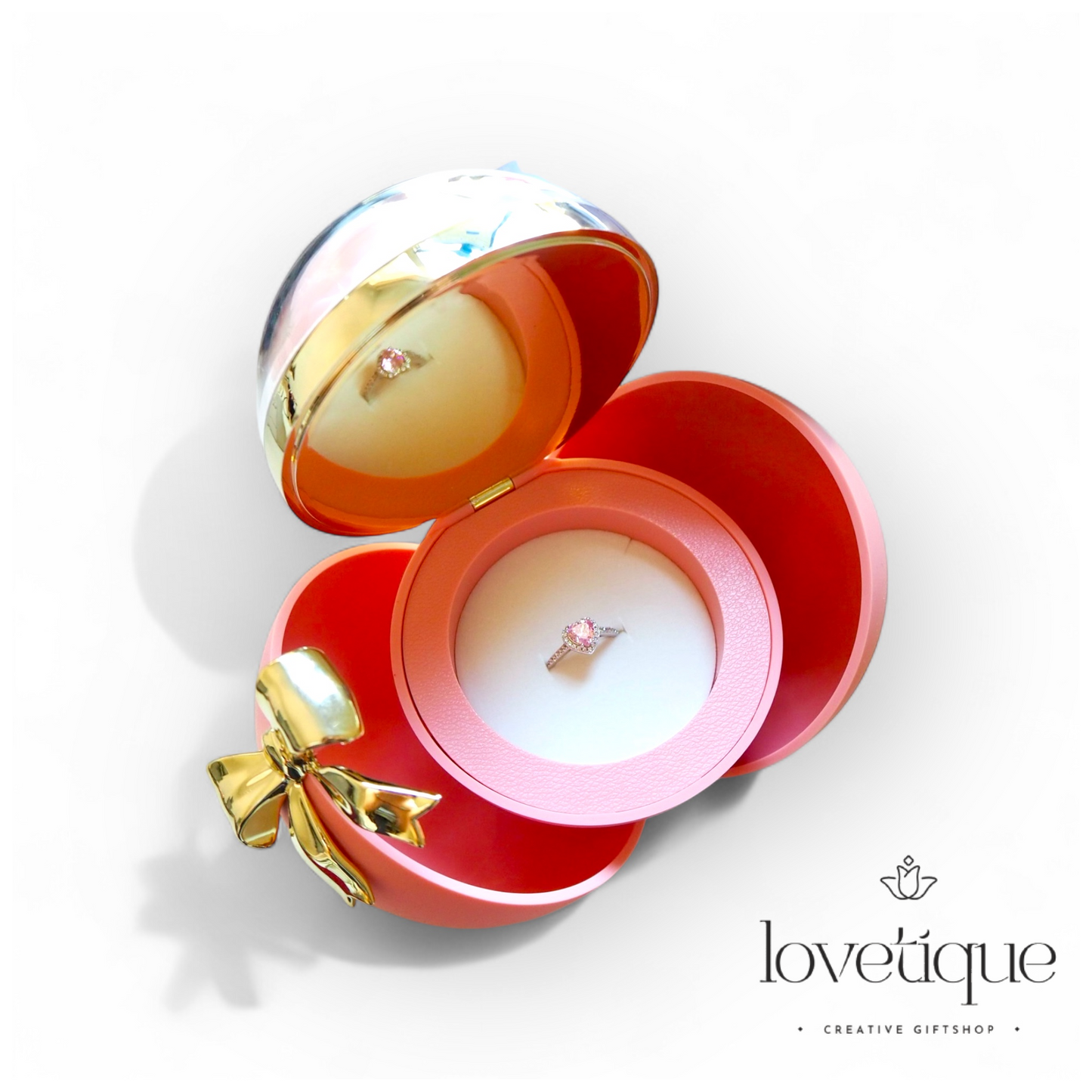 Round Pink Eternal Rose Jewelry Gift Box w/ Heart Promise Ring