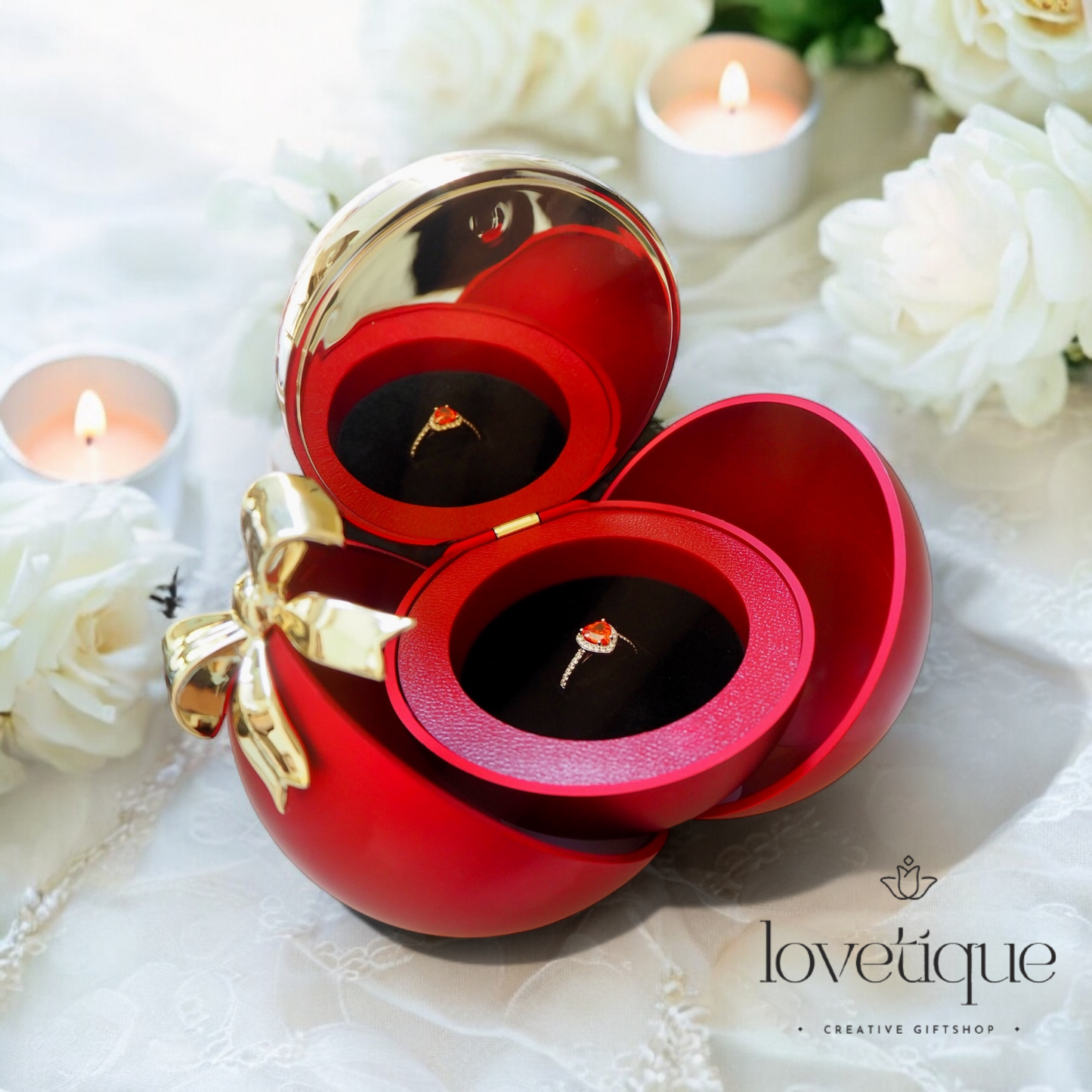 Round Red Eternal Rose Jewelry Gift Box w/ Heart Promise Ring