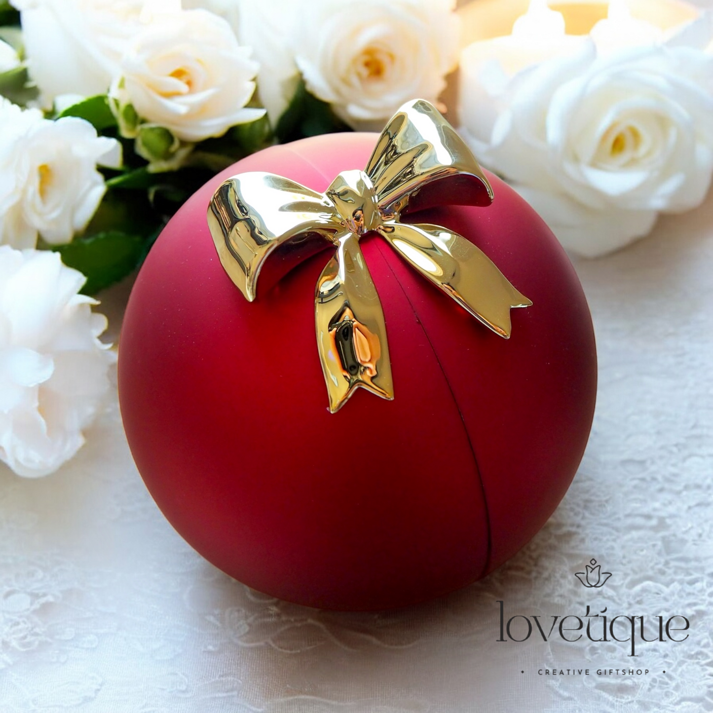 Round Red Eternal Rose Jewelry Gift Box w/ Heart Promise Ring