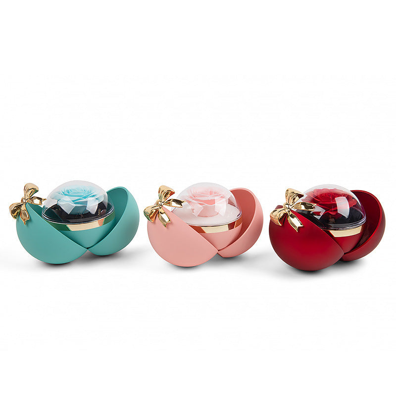 Round Red Eternal Rose Jewelry Gift Box w/ Heart Promise Ring